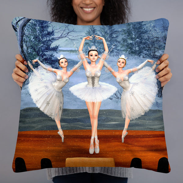 Throw Pillow - Land of Snow Ballerinas - Art by Donna Lisa