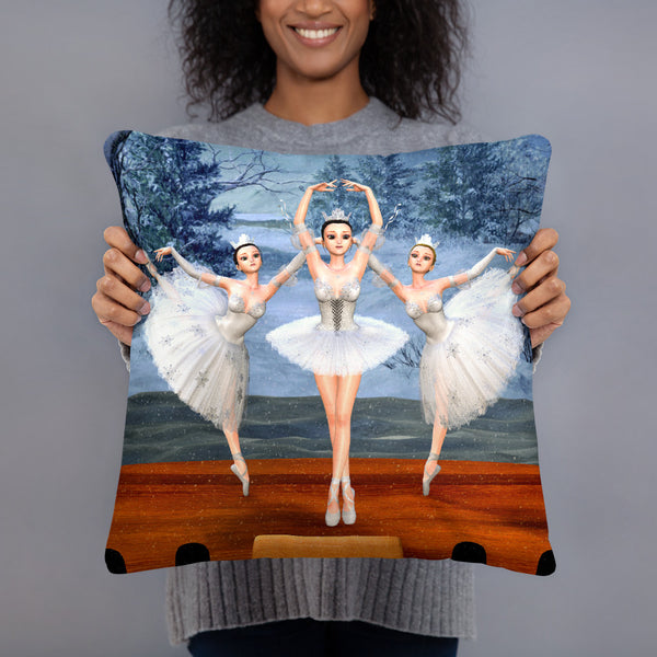 Throw Pillow - Land of Snow Ballerinas - Art by Donna Lisa
