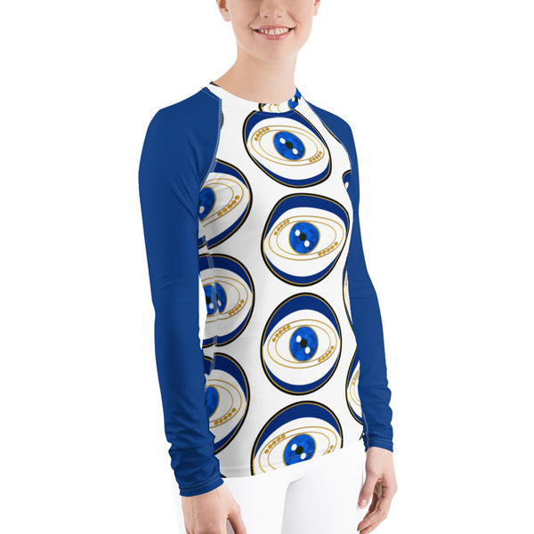 Blue Evil Eye Women's Rash Guard - Art by Donna Lisa