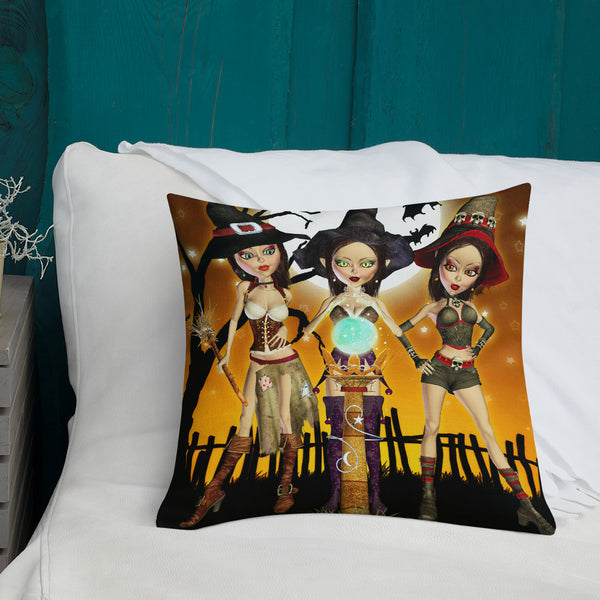 Sisters Three - Witch Art Premium Throw Pillow - by Donna Lisa (18x18)
