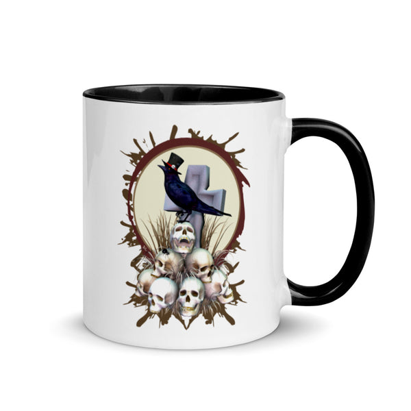 Sir Raven Skully Gothic Art  Mug - Black Handle/Color Inside - Art by Donna Lisa