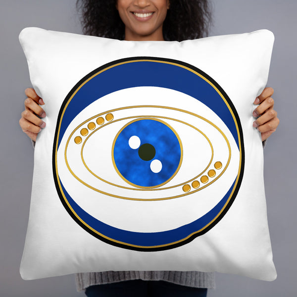 Blue Evil Eye Throw Pillow Art by Donna Lisa