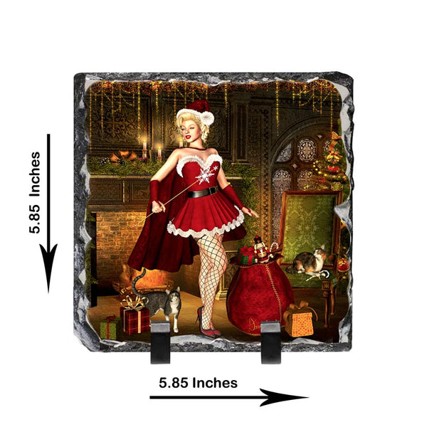 Santa Baby - Classic Hollywood Pinup Santa Artwork - Standing Slate Collectible Keepsake Art by Artist Donna Lisa
