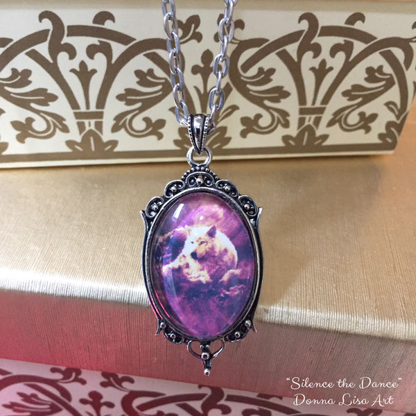 Silence the Dance Wolf Art Silver Pendant Necklace - Donna Lisa Art