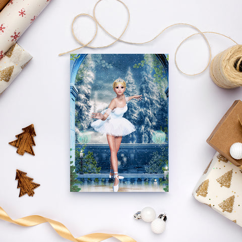 Snow Princess - Nutcracker Ballerina Holiday Greeting Cards - by Artist Donna Lisa