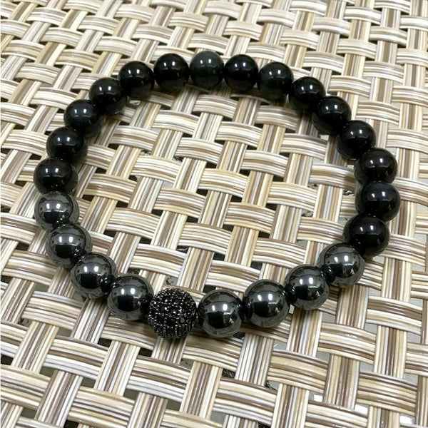 Artisan Protection Flex Bracelet - Hematite and Black Obsidian Gemstones (Size 7.5")