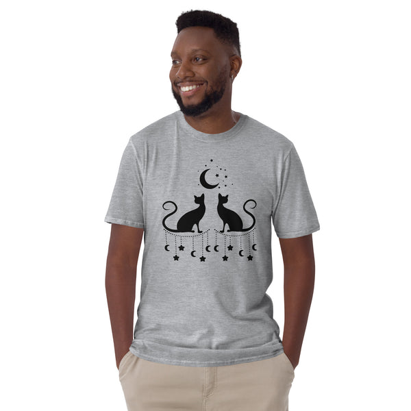 Magical Black Cats Silhouettes Moon and Stars Unisex S/S T-Shirt