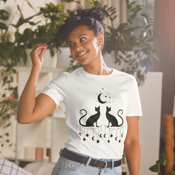 Magical Black Cats Silhouettes Moon and Stars Unisex S/S T-Shirt
