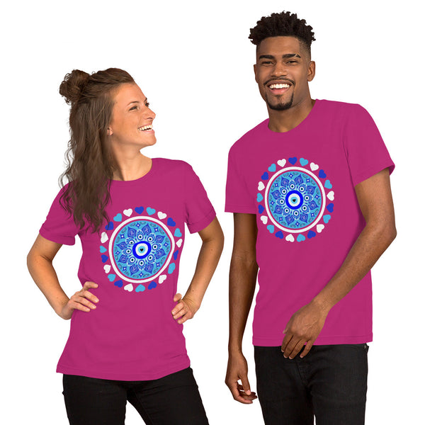 Blue Evil Eye and Hearts Graphic T-shirt - Unisex - Colors