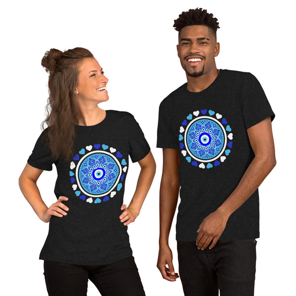 Blue Evil Eye and Hearts Graphic T-shirt - Unisex - Colors