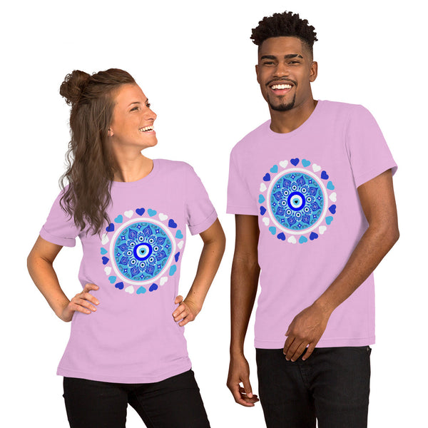 Blue Evil Eye and Hearts Graphic T-shirt - Unisex - Colors