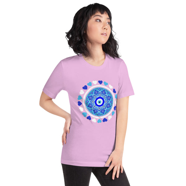 Blue Evil Eye and Hearts Graphic T-shirt - Unisex - Colors