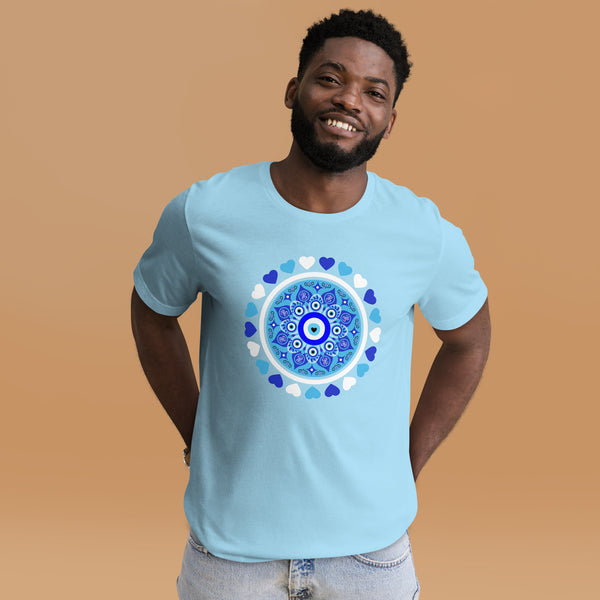Blue Evil Eye and Hearts Graphic T-shirt - Unisex - Colors