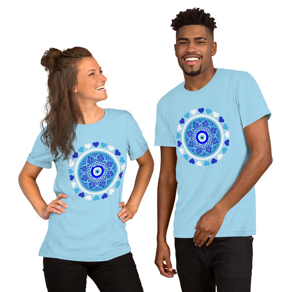 Blue Evil Eye and Hearts Graphic T-shirt - Unisex - Colors