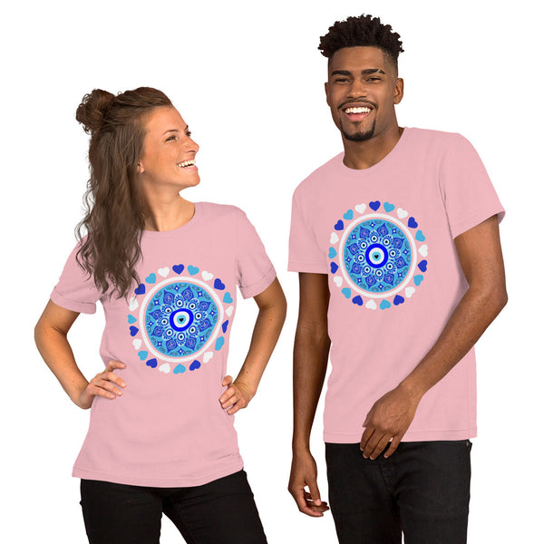 Blue Evil Eye and Hearts Graphic T-shirt - Unisex - Colors