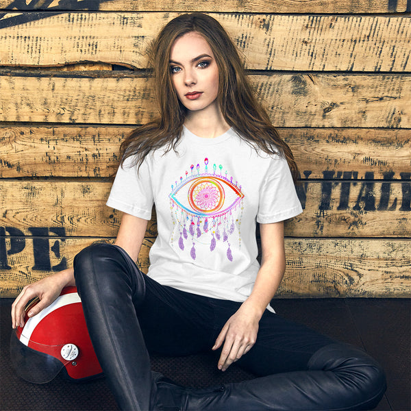 Colorful Evil Eye Talisman Dreamcatcher Unisex T-Shirt - White