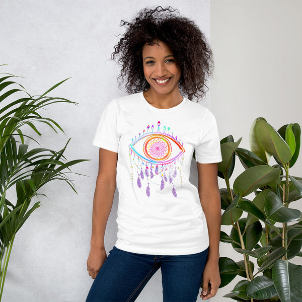 Colorful Evil Eye Talisman Dreamcatcher Unisex T-Shirt - White