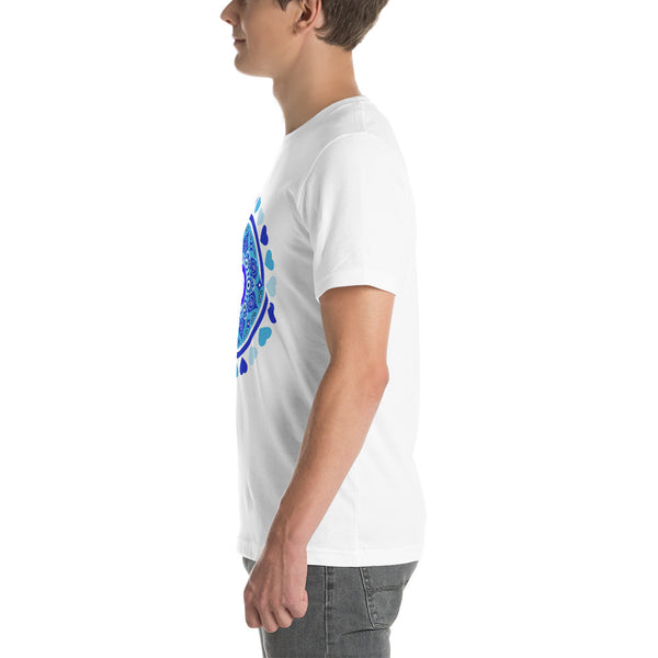 Blue Evil Eye and Hearts Graphic T-shirt - Unisex - White