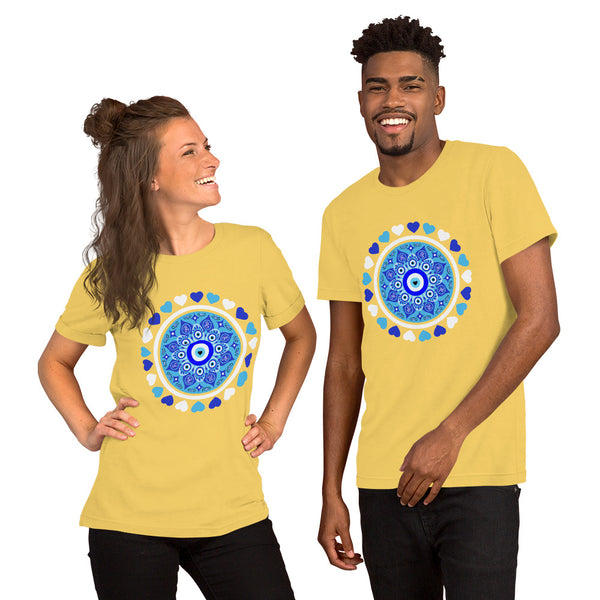 Blue Evil Eye and Hearts Graphic T-shirt - Unisex - Colors
