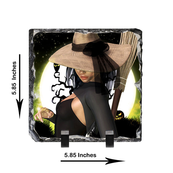 Witchin' Witch Artwork - Slate Stone Collectible Keepsake Art by Artist Donna Lisa
