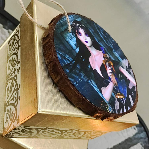 Gothic Nutcracker Ballerina Ornament - Natural Wooden Rounds 3-4" - by Artist Donna Lisa