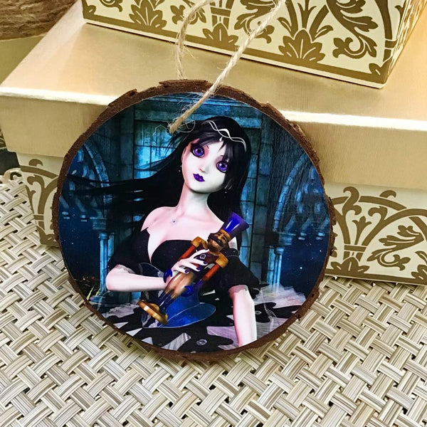 Gothic Nutcracker Ballerina Ornament - Natural Wooden Rounds 3-4" - by Artist Donna Lisa