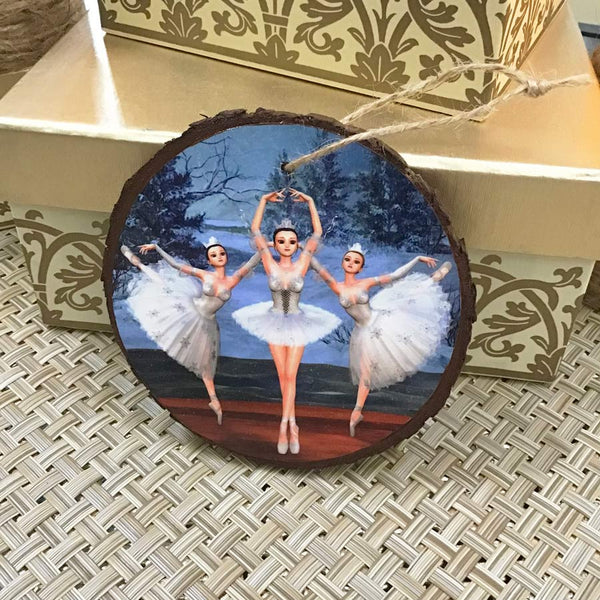 Land of Snow Nutcracker Ornament - Natural Wooden Rounds 3-4" - by Artist Donna Lisa