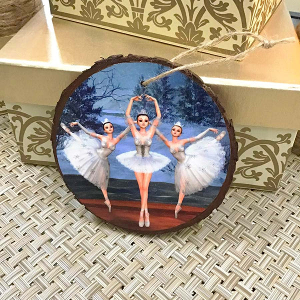Set of 4 Nutcracker Ballerinas Handmade Wooden Rounds Ornaments 4"- by Artist Donna Lisa