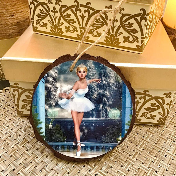 Set of 4 Nutcracker Ballerinas Handmade Wooden Rounds Ornaments 4"- by Artist Donna Lisa