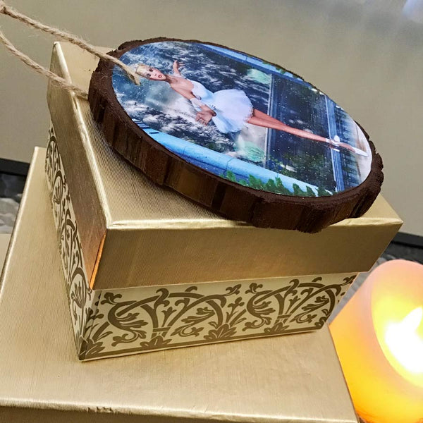 Snow Princess Ballerina - Nutcracker Ornament - Natural Wooden Rounds 3-4" - by Artist Donna Lisa