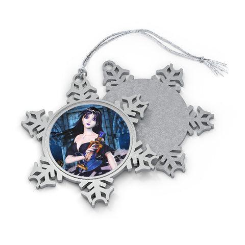 Gothic Nutcracker Ballerina Art Pewter Snowflake Ornament by Artist Donna Lisa