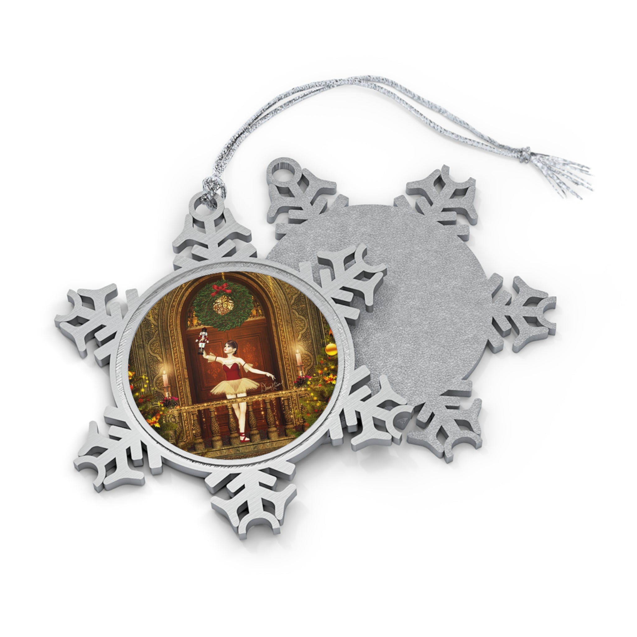 Nutcracker Ballerina Art Pewter Snowflake Ornament by Artist Donna Lisa