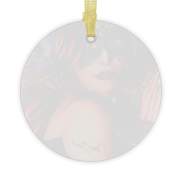 Valencia Masquerade Lady Portrait Art Glass Ornament by Artist Donna Lisa