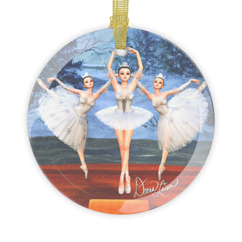 Land of Snow Nutcracker Ballerinas Art Glass Ornament by Artist Donna Lisa