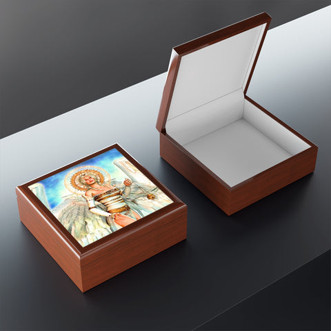 Heavenly Angel Tile Art Wooden Keepsake Jewelry Box by Artist Donna Lisa