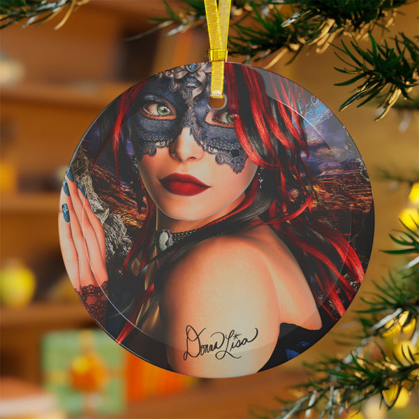 Valencia Masquerade Lady Portrait Art Glass Ornament by Artist Donna Lisa