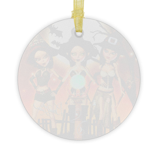 Sisters Three Cute Witch Art Glass Ornament by Artist Donna Lisa