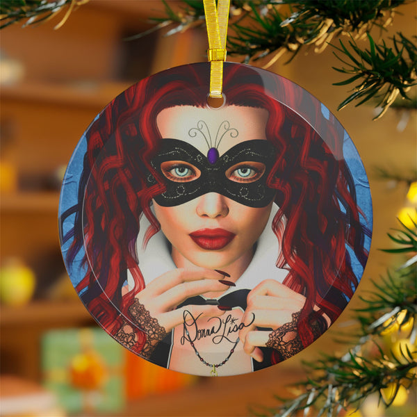 Masquerade Portrait Art Glass Ornament by Artist Donna Lisa