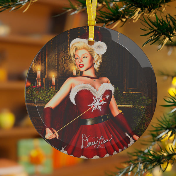 Santa Baby Marilyn Art Glass Ornament by Artist Donna Lisa