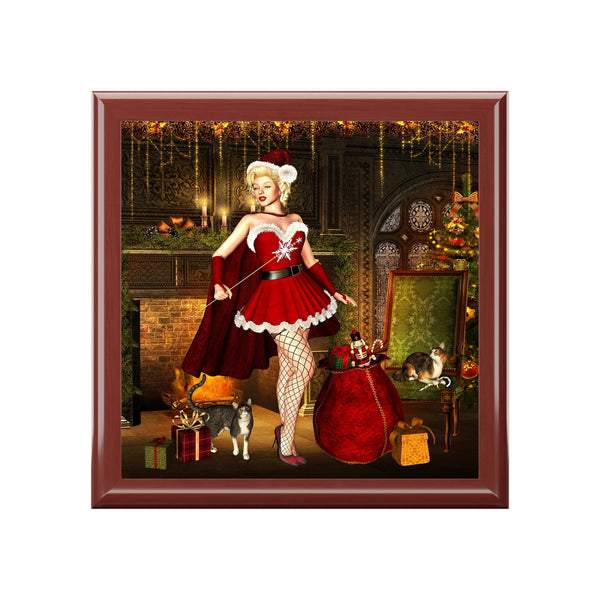 Santa Baby Marilyn Tile Art Wooden Keepsake Jewelry Box by Artist Donna Lisa