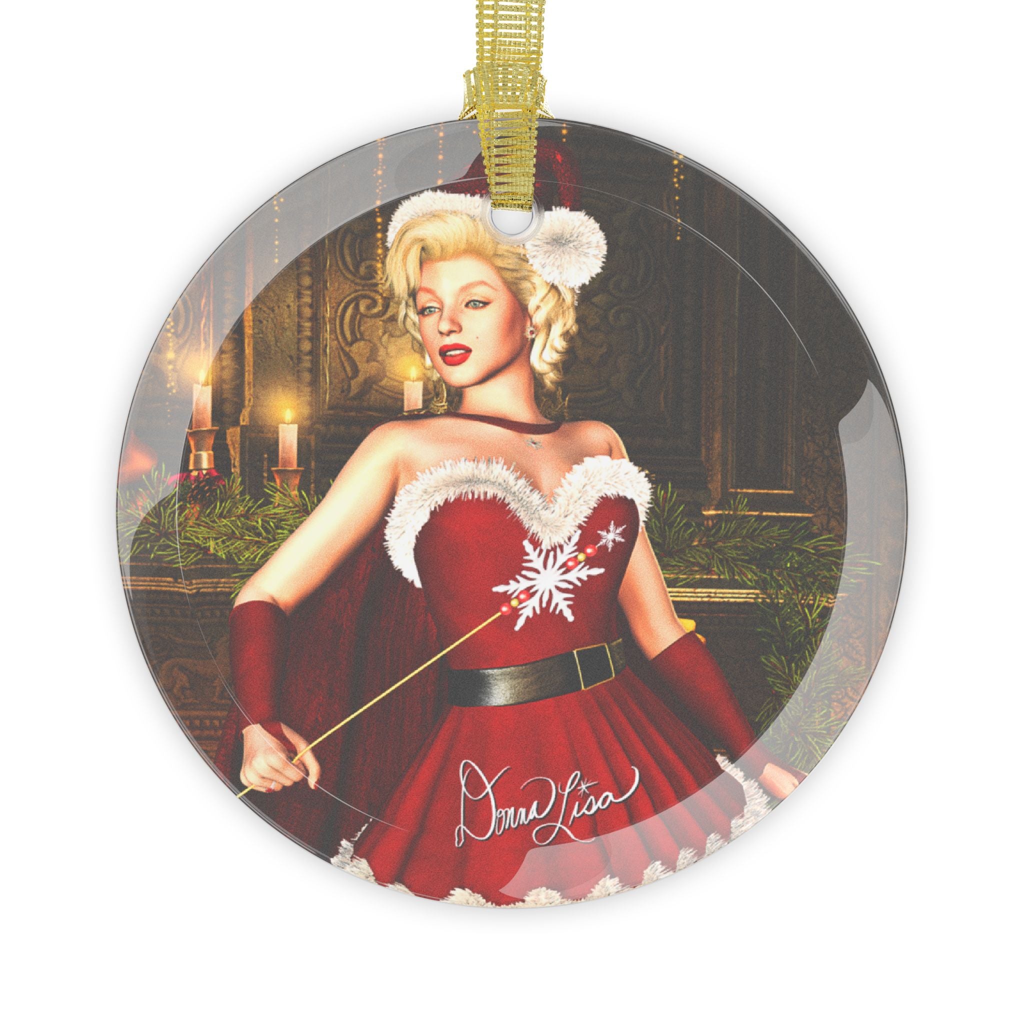 Santa Baby Marilyn Art Glass Ornament by Artist Donna Lisa