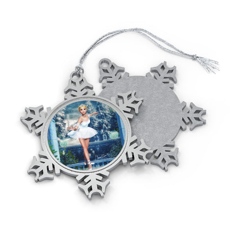 Snow Princess Nutcracker Ballerina Art Pewter Snowflake Ornament by Artist Donna Lisa