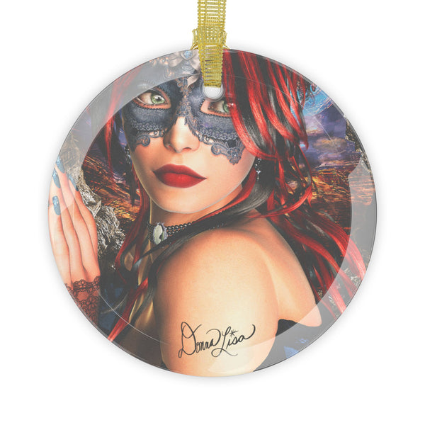 Valencia Masquerade Lady Portrait Art Glass Ornament by Artist Donna Lisa