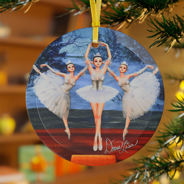 Land of Snow Nutcracker Ballerinas Art Glass Ornament by Artist Donna Lisa