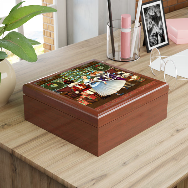 Nutcracker Finale Tile Art Wooden Keepsake Jewelry Box by Artist Donna Lisa