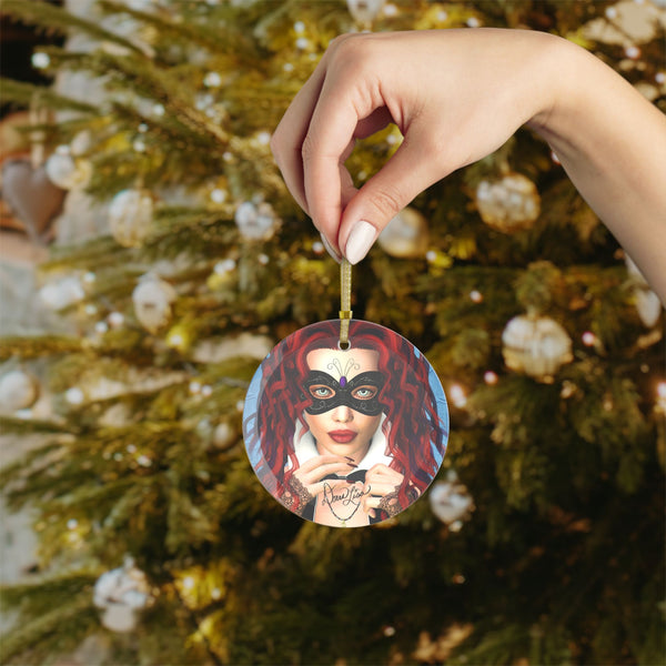 Masquerade Portrait Art Glass Ornament by Artist Donna Lisa