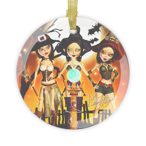 Sisters Three Cute Witch Art Glass Ornament by Artist Donna Lisa