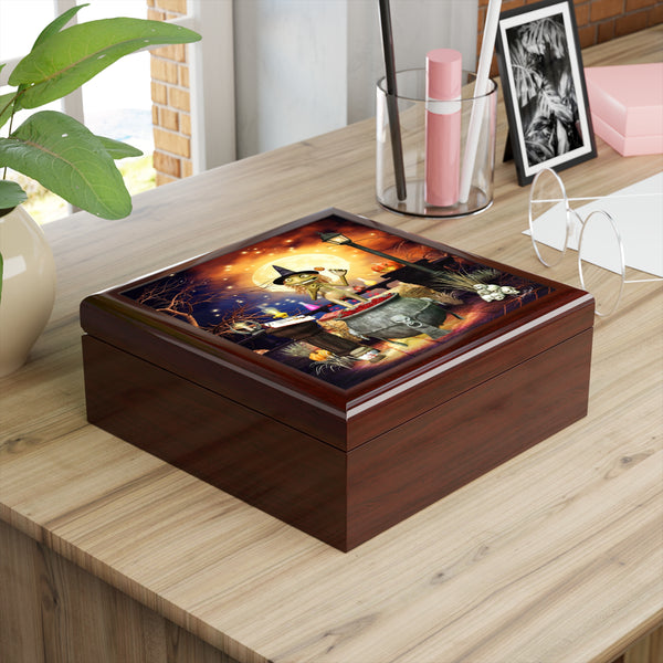 Wizardly Tile Art Wooden Keepsake Jewelry Box by Artist Donna Lisa