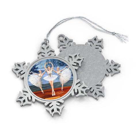 Land of Snow Nutcracker Ballerinas Art Pewter Snowflake Ornament by Artist Donna Lisa