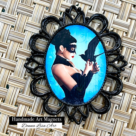 "Dance of the Raven" - Handmade Antique Style Black Magnet - by Artist Donna Lisa